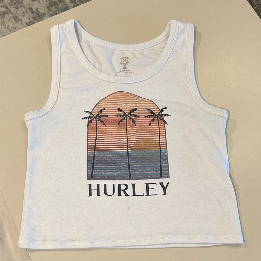 Hurley White Tank Top Beach Palm Trees Summer